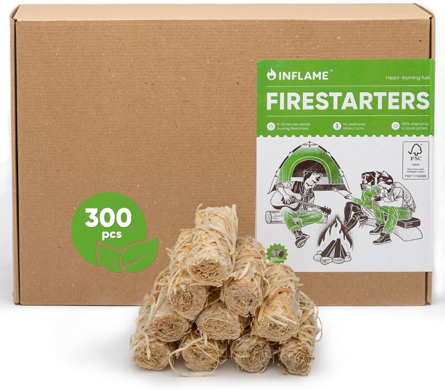 Inflame fire starters box open for quick ignition of wood or charcoal.