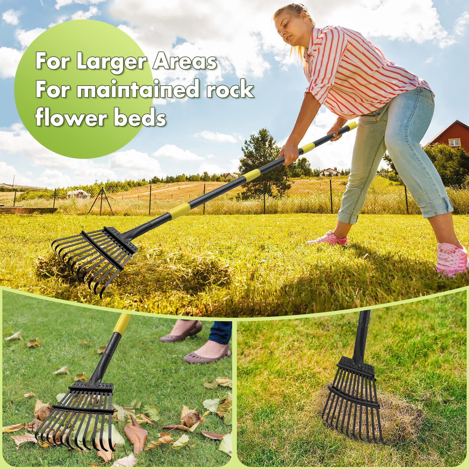 INFLATION lightweight metal rake reduces fatigue during cleaning sessions