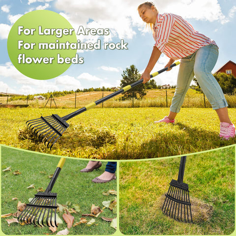 INFLATION lightweight metal rake reduces fatigue during cleaning sessions