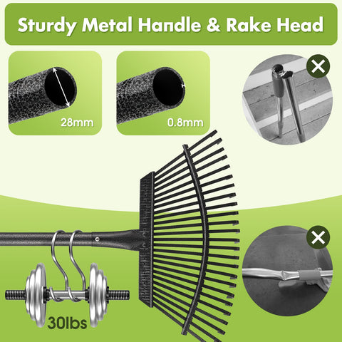INFLATION Heavy Duty Garden Rake 18-inch width enables efficient sweeping of large debris.