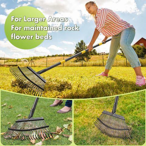 INFLATION Heavy Duty Garden Rake adjustable handle allows tailored height for comfortable use.