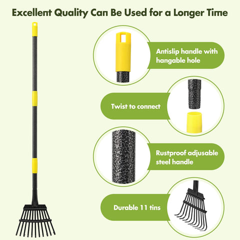 INFLATION rake's non-slip handle provides secure grip.