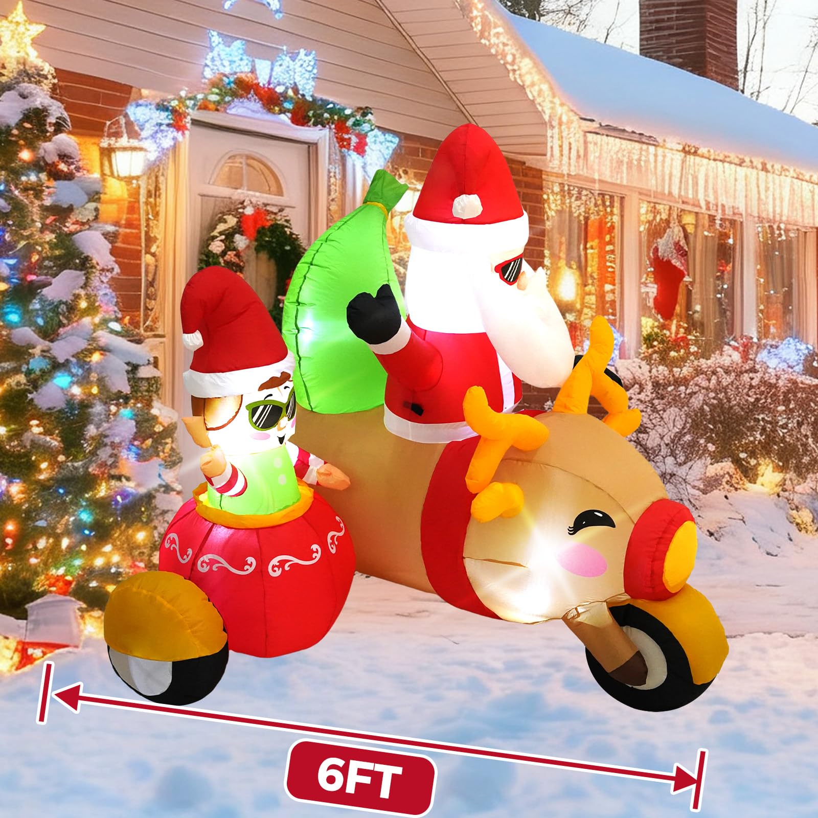 InfleasJoiy inflatable with built-in LED lights illuminates your yard after dark.