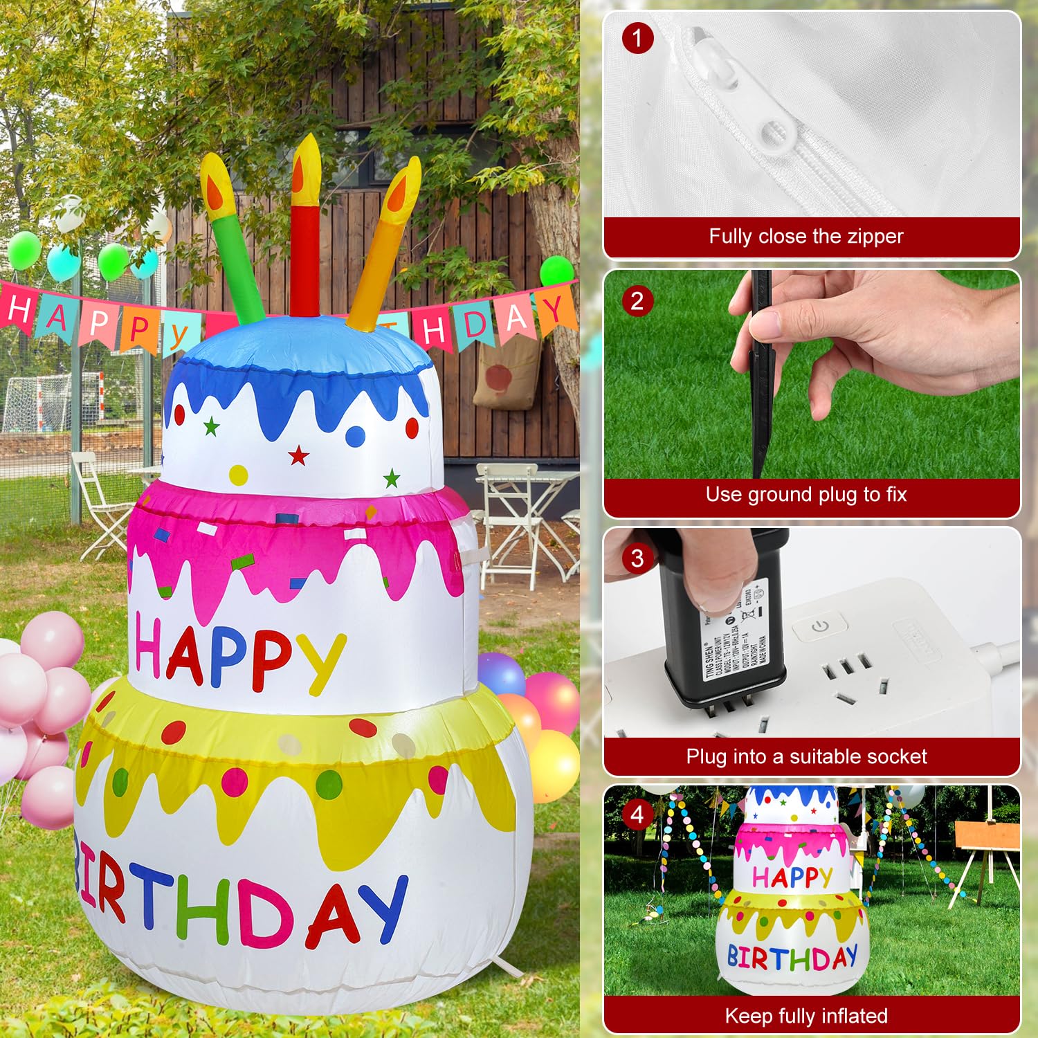 InfleasJoiy quick setup of inflatable cake for fast party décor