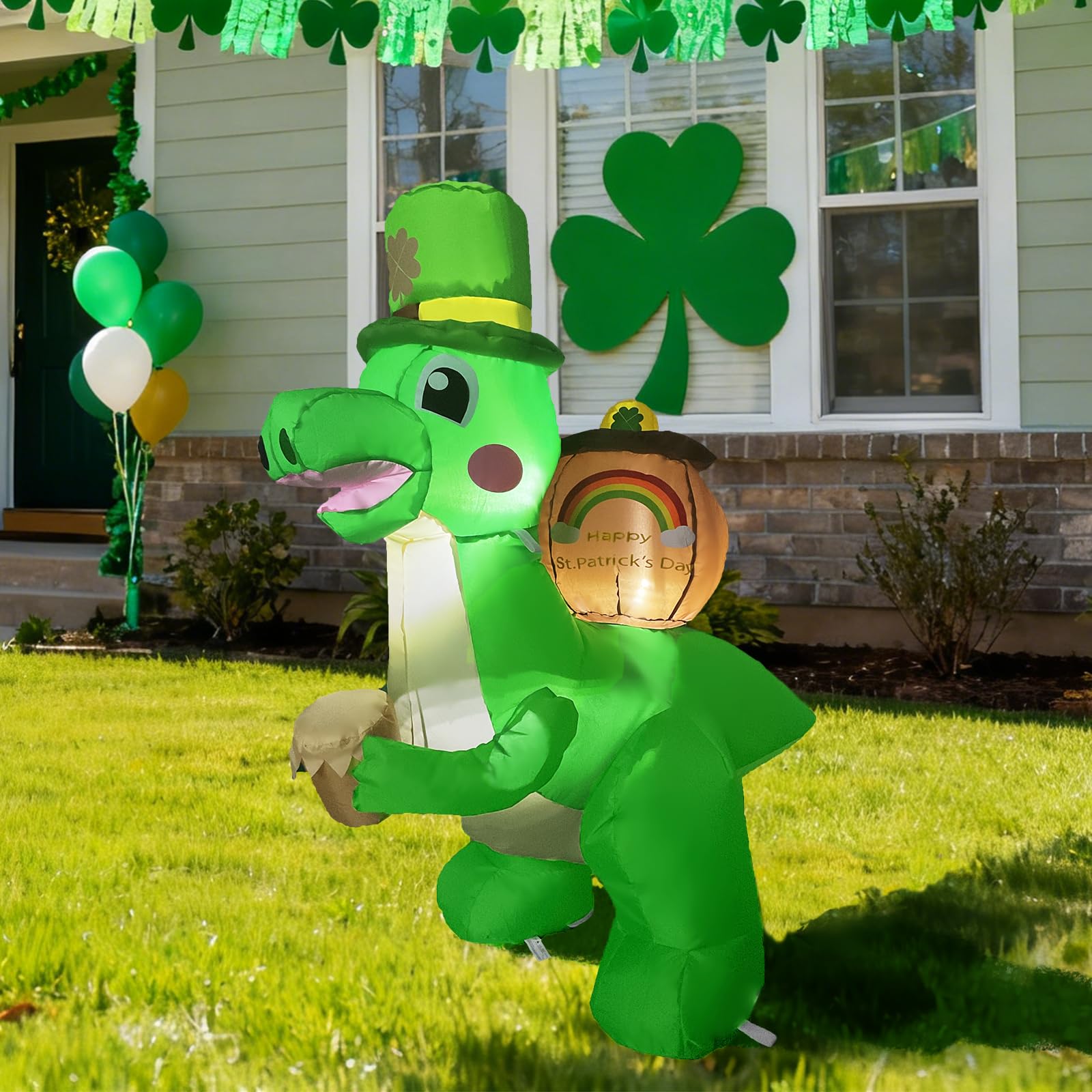 InfleasJoiy 4ft LED dinosaur inflatable brightening outdoor gatherings.