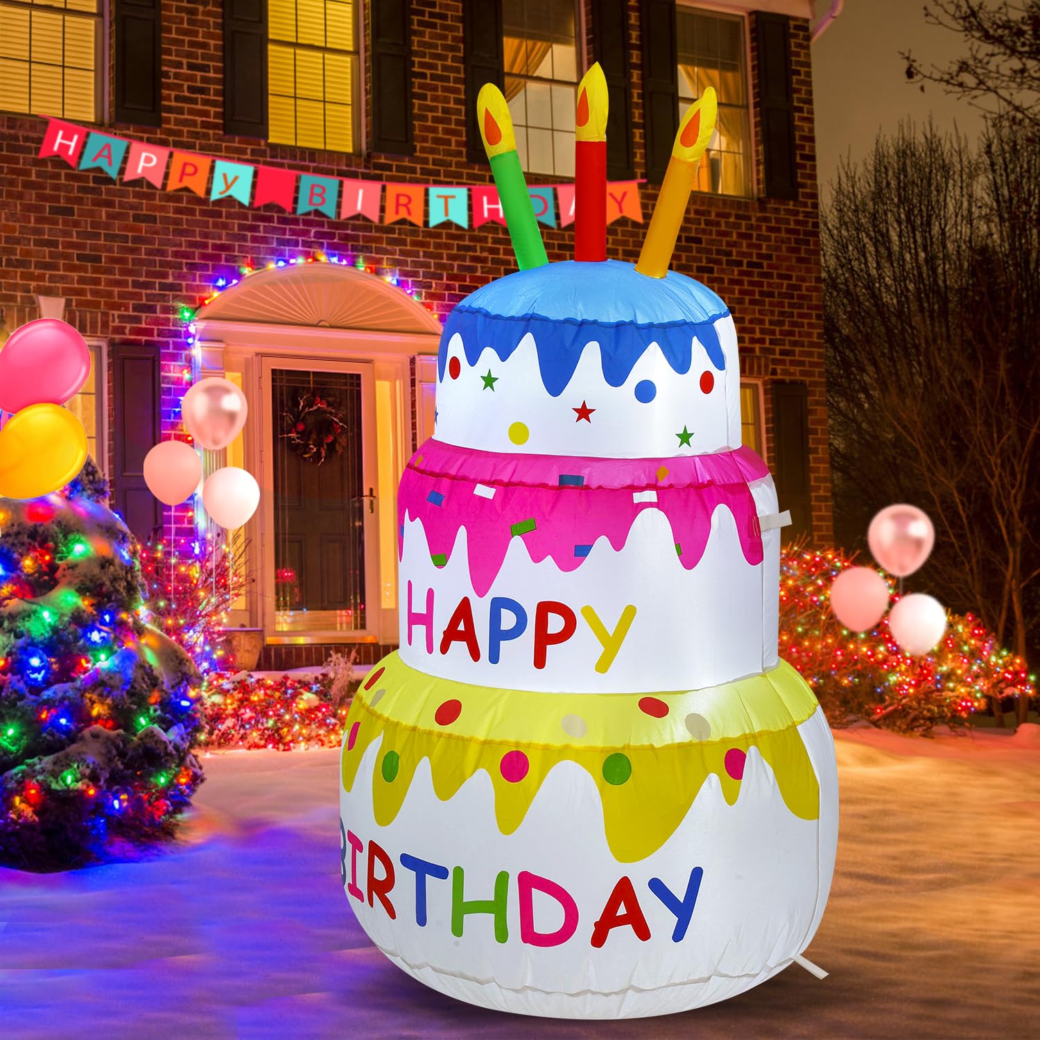 InfleasJoiy inflatable cake with built-in LED lights for nighttime parties