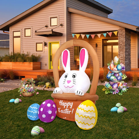 InfleasJoiy LED-lit bunny inflatable brightens lawns for backyard celebrations.