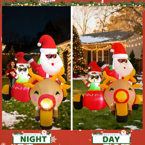 InfleasJoiy Santa on elk cart inflatable creates a playful garden scene.