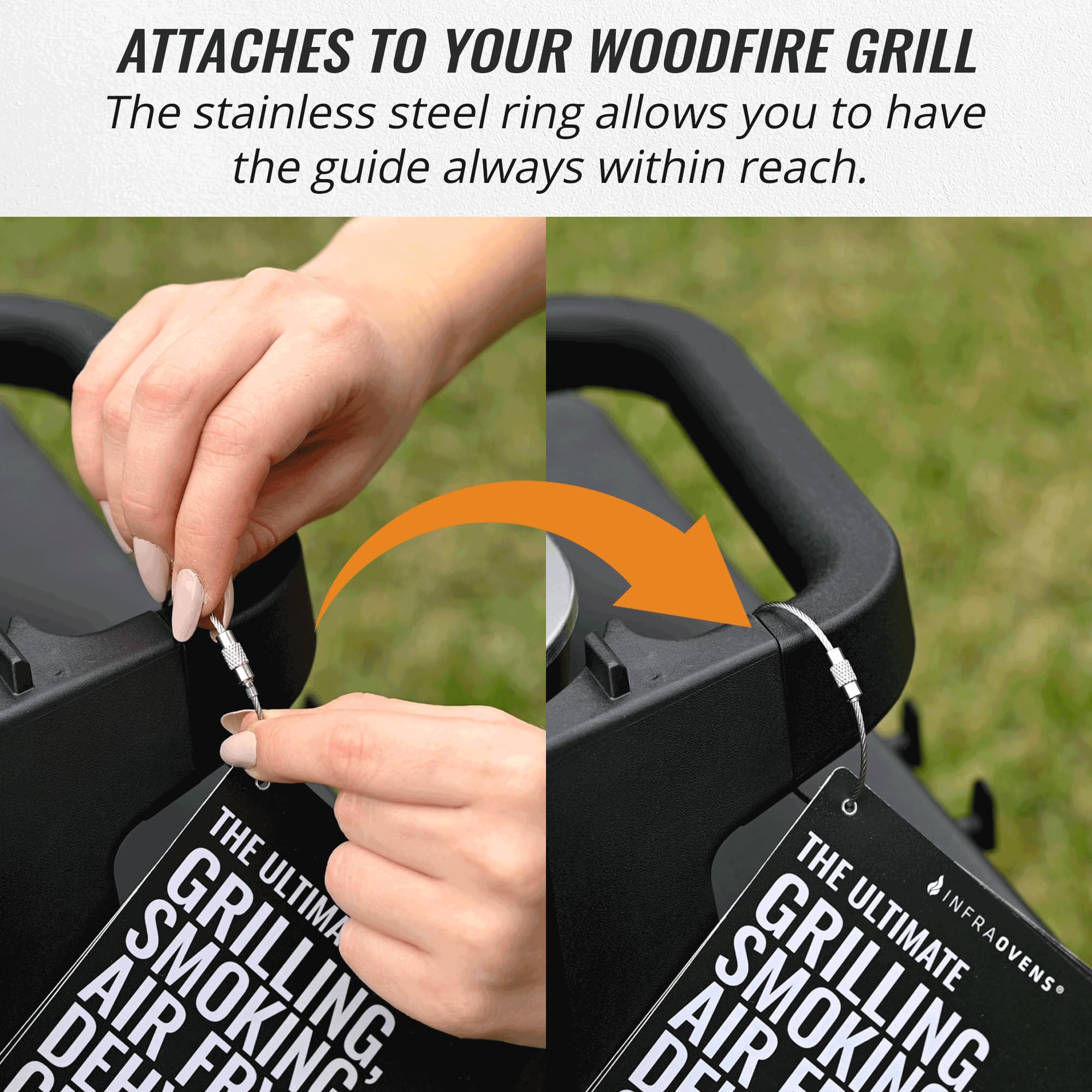 INFRAOVENS waterproof and scratch-resistant guide attachment stays securely on the grill.