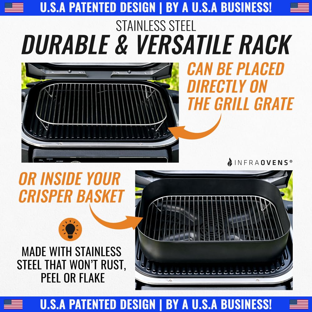 Infraovens crisper basket rack for flexible food preparation