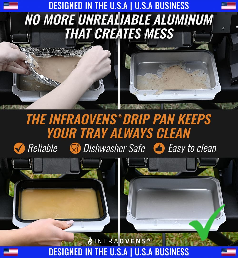Infraovens drip pan dishwasher-safe for quick cleanup after grilling
