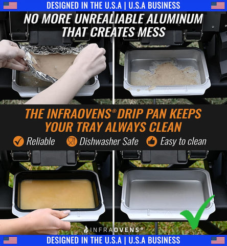 Infraovens drip pan dishwasher-safe for quick cleanup after grilling