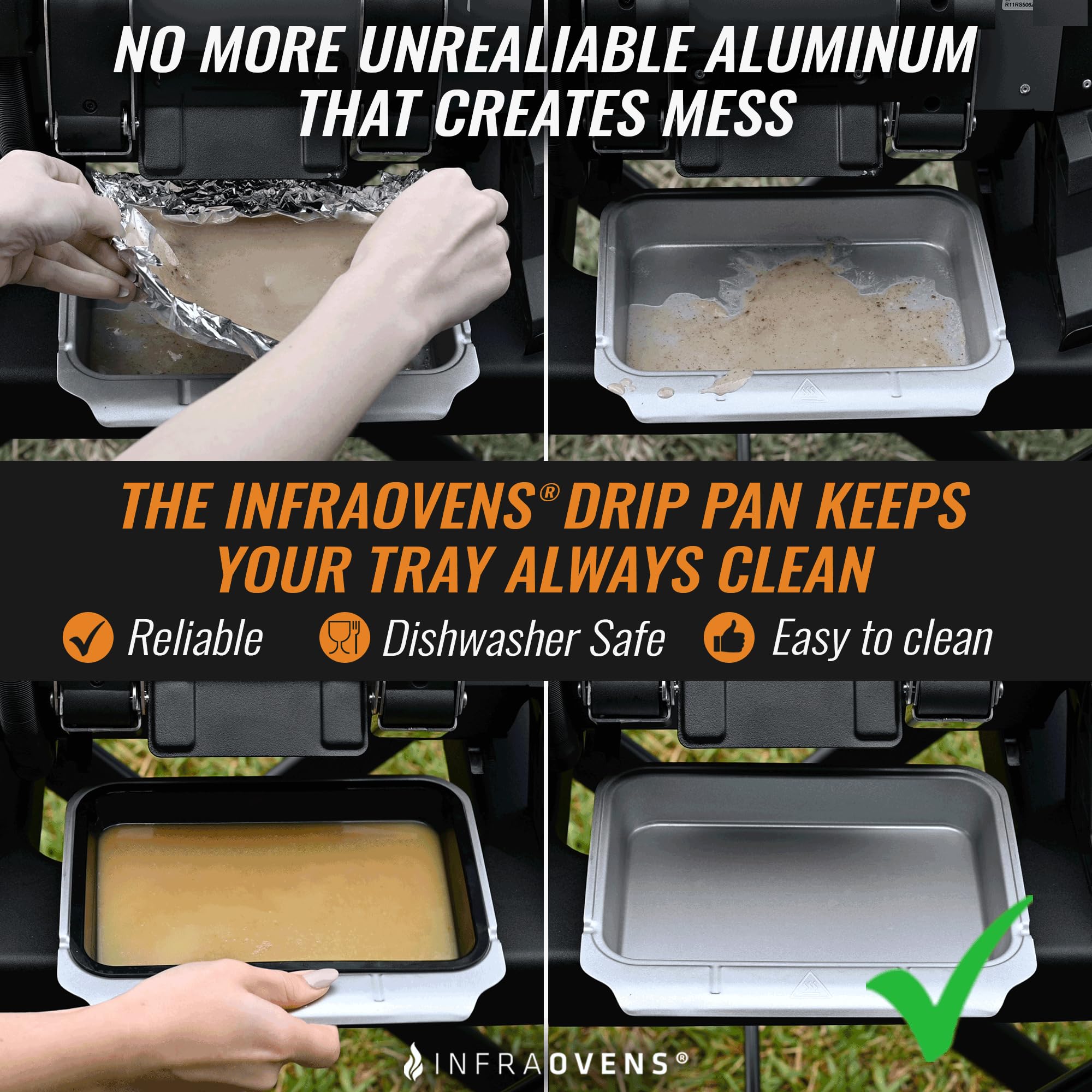 Infraovens drip pan liner on OG751 keeps grease contained during grilling.