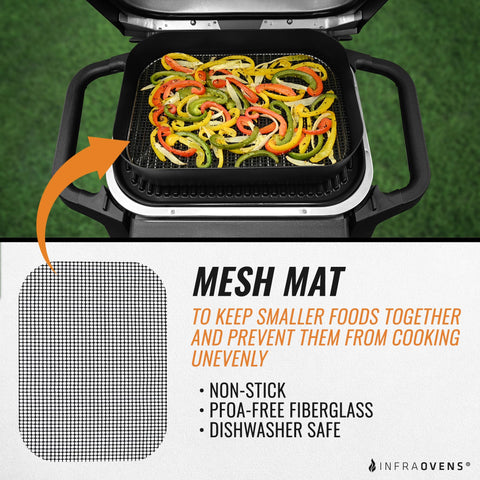 Infraovens mesh mat enables dehydration on the griddle for small snacks.