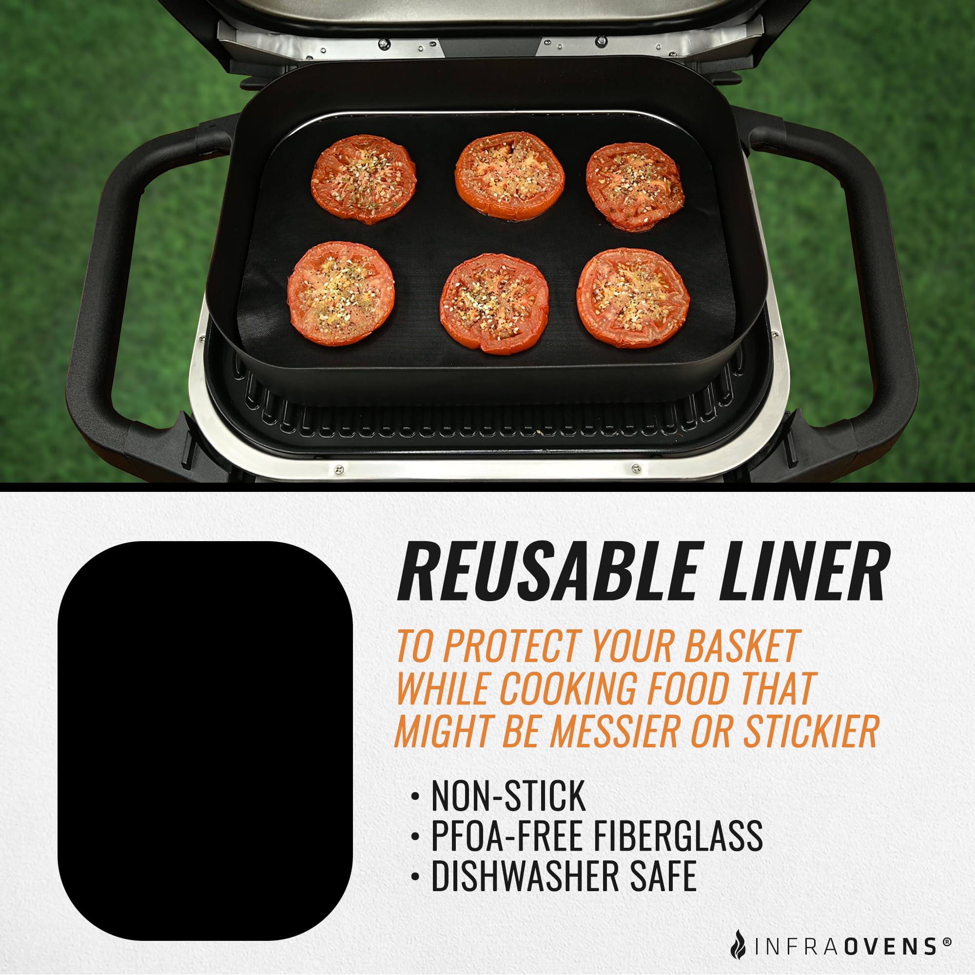 Infraovens reusable grill mats promote cleaner grilling sessions.