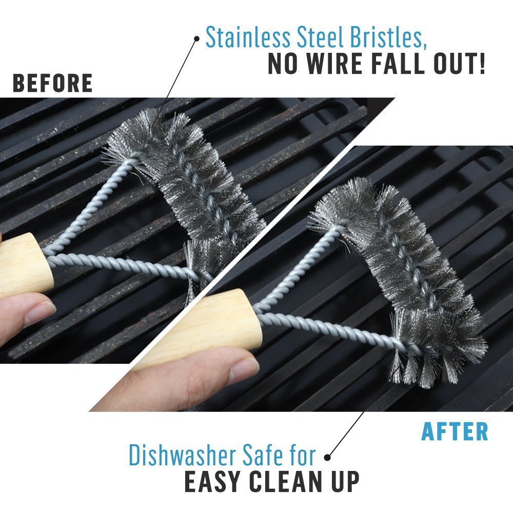 Infraovens stainless steel bristle brush with wood handle for durable rack cleaning.