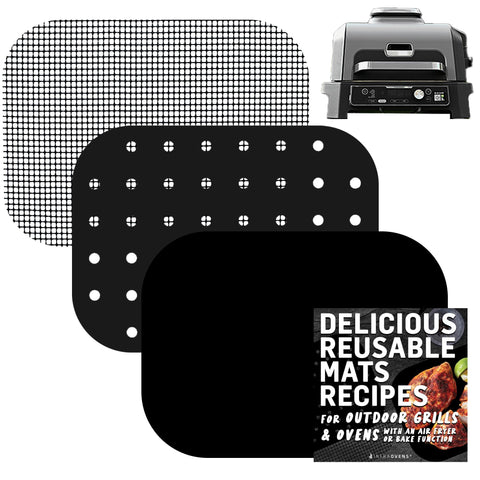 Infraovens woodfire grill Pro XL liners on the cooking surface for easy cleanup.