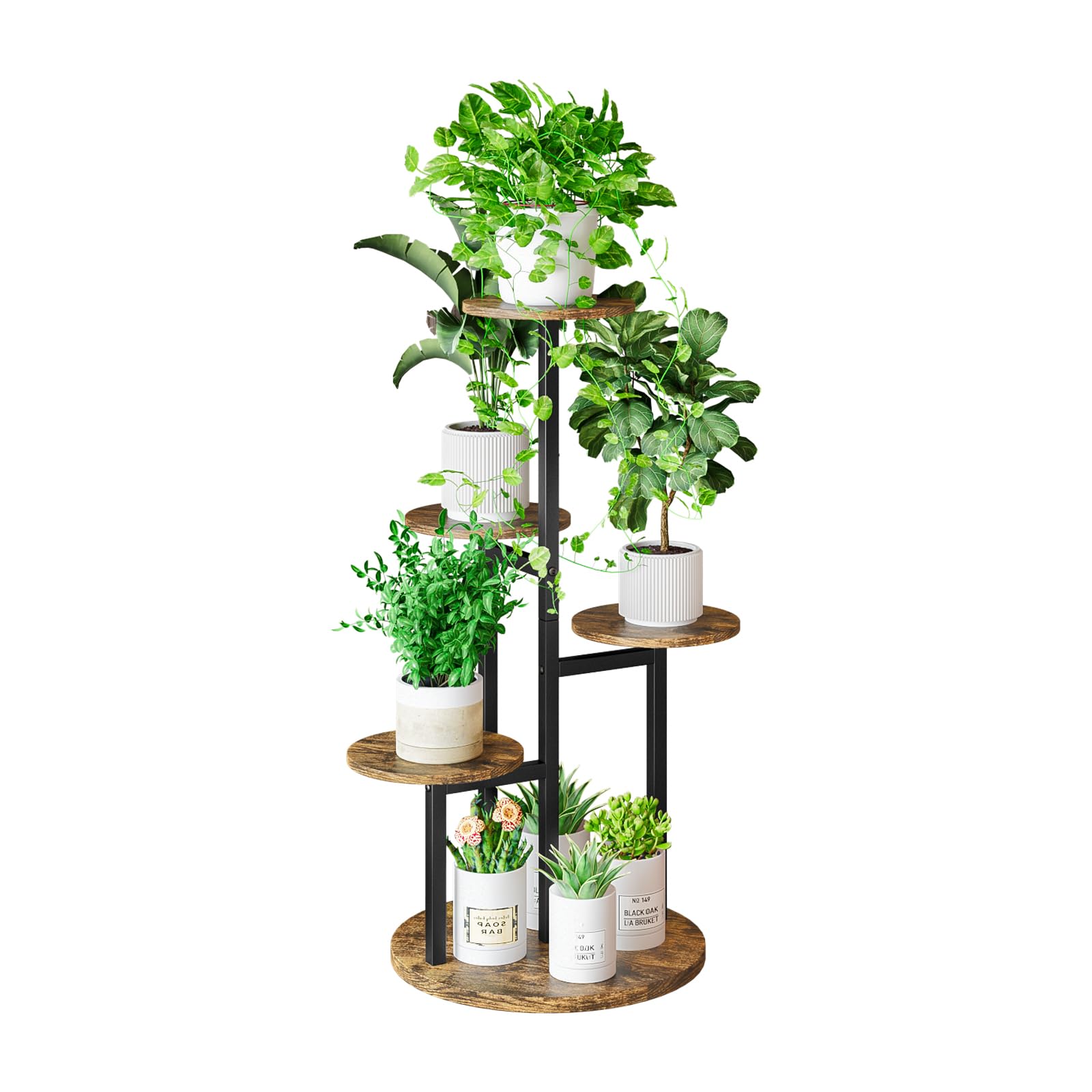 INGIORDAR plant stand 5-tier in black and rustic brown for organized pot display