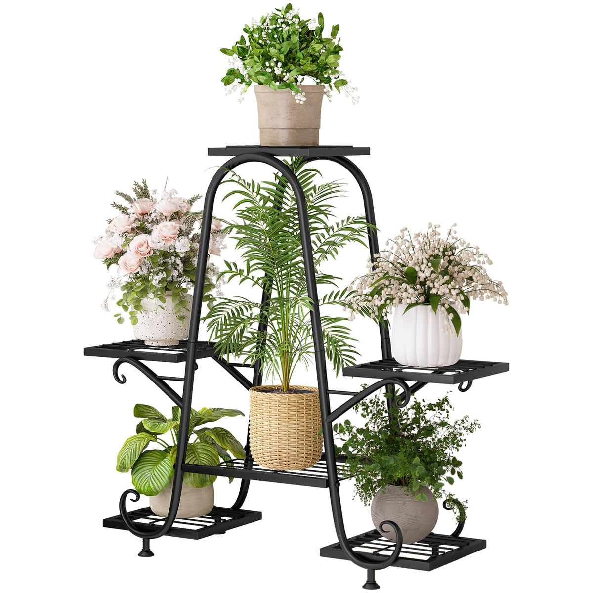 INGIORDAR plant stand 6-pot front view shows sturdy metal frame for outdoor or balcony display