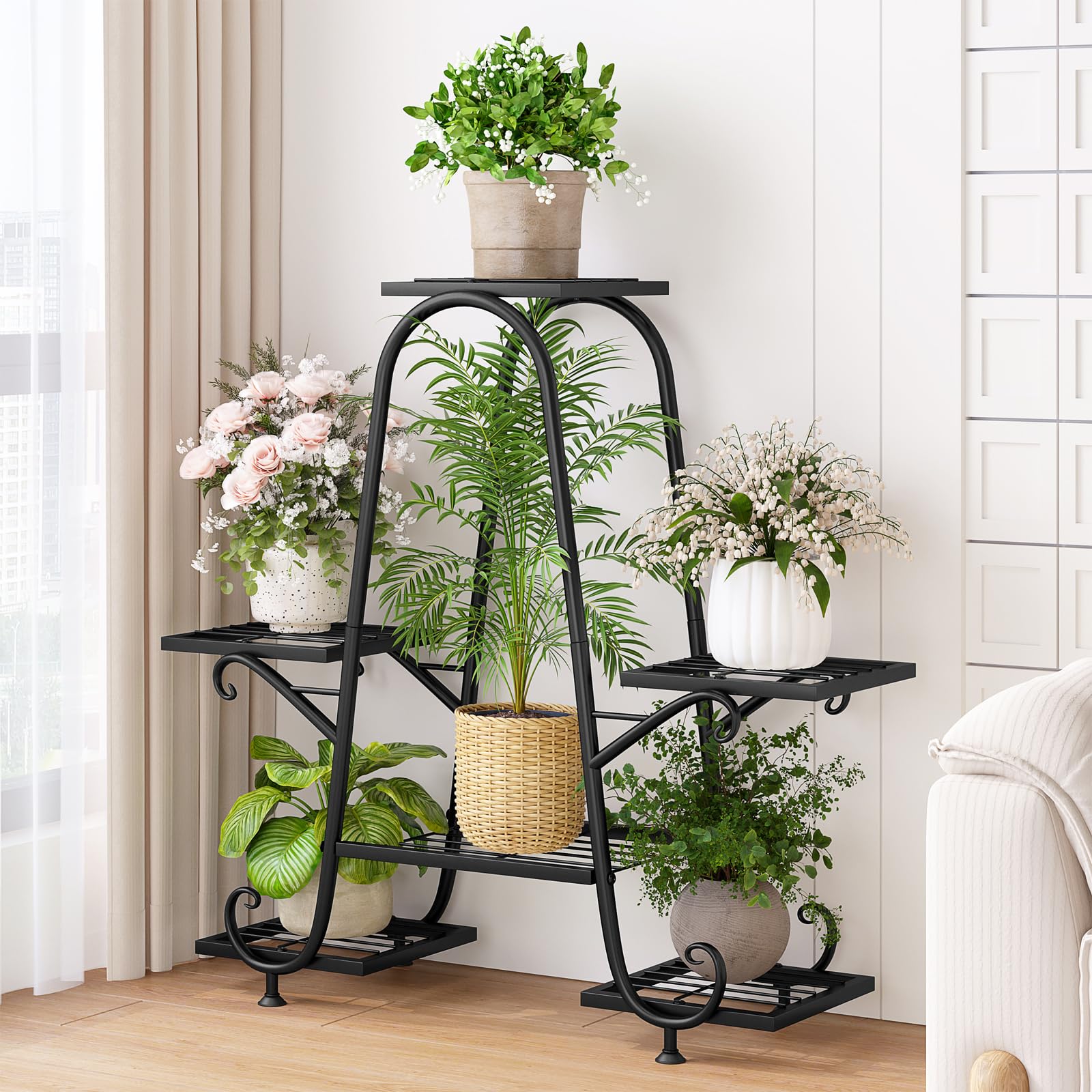 INGIORDAR plant stand 6-pot side view highlights cross-encrypted mesh for secure plant arrangement
