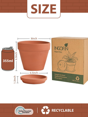 INGOFIN terracotta pot paired with saucer for neat indoor-outdoor plant care.