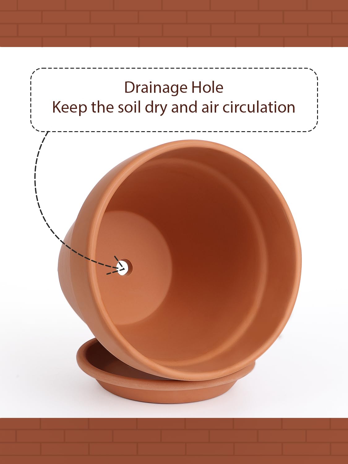 Close-up of drainage hole in INGOFIN terracotta pot for healthy roots.