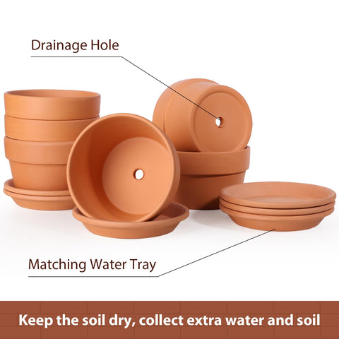INGOFIN terracotta pot with saucer tray to catch excess water.