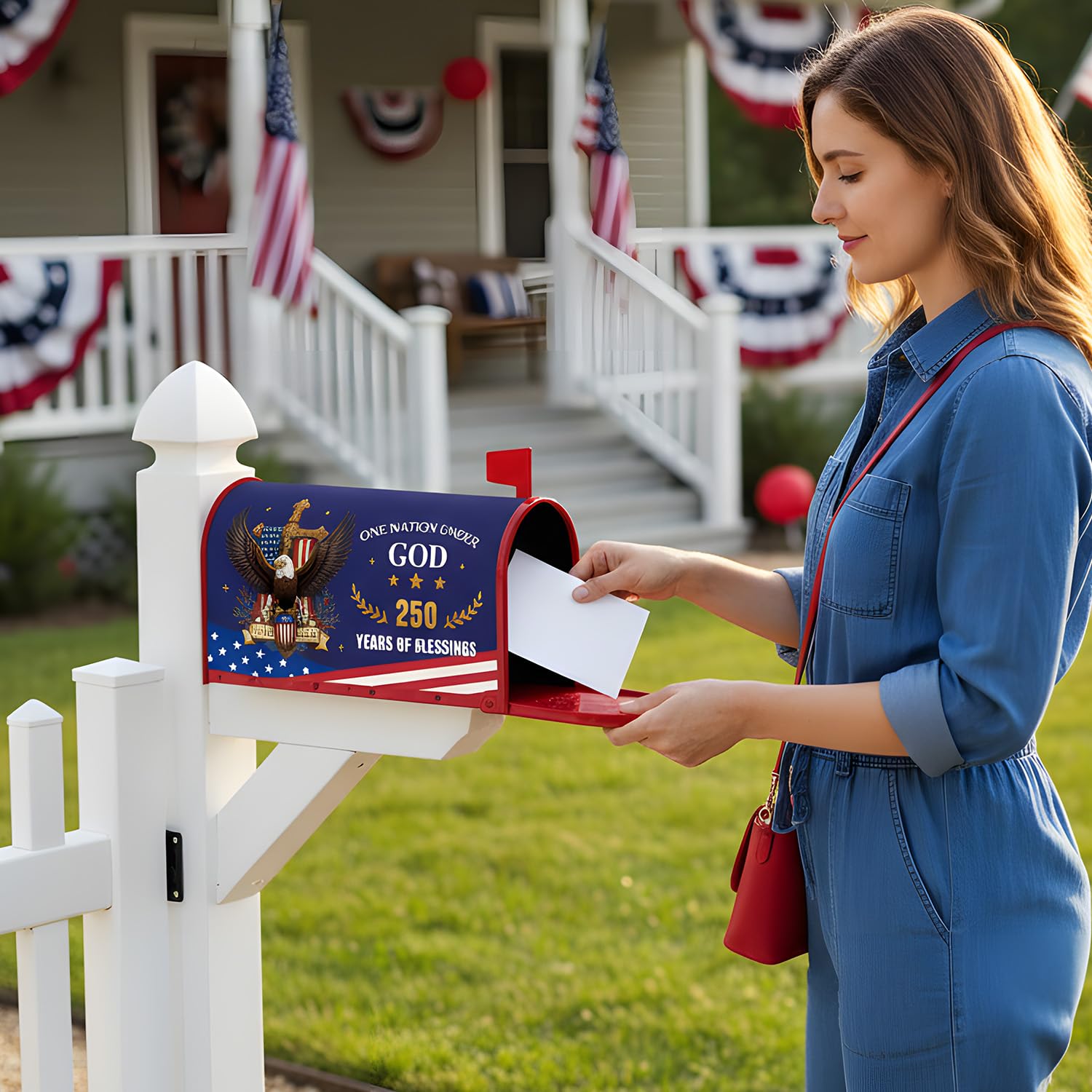 InIsaJace 1776-2026 mailbox wrap suitable for year-round patriotic display.