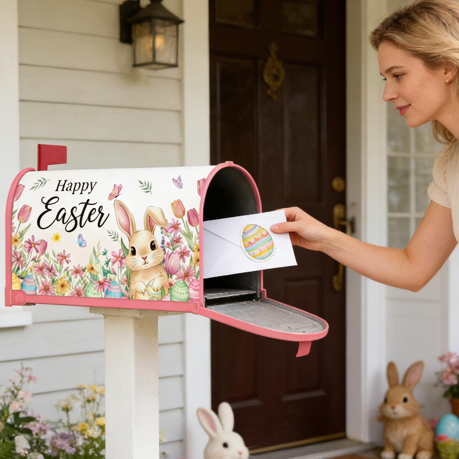 InIsaJace Easter mailbox cover bright pattern stands out in sun.
