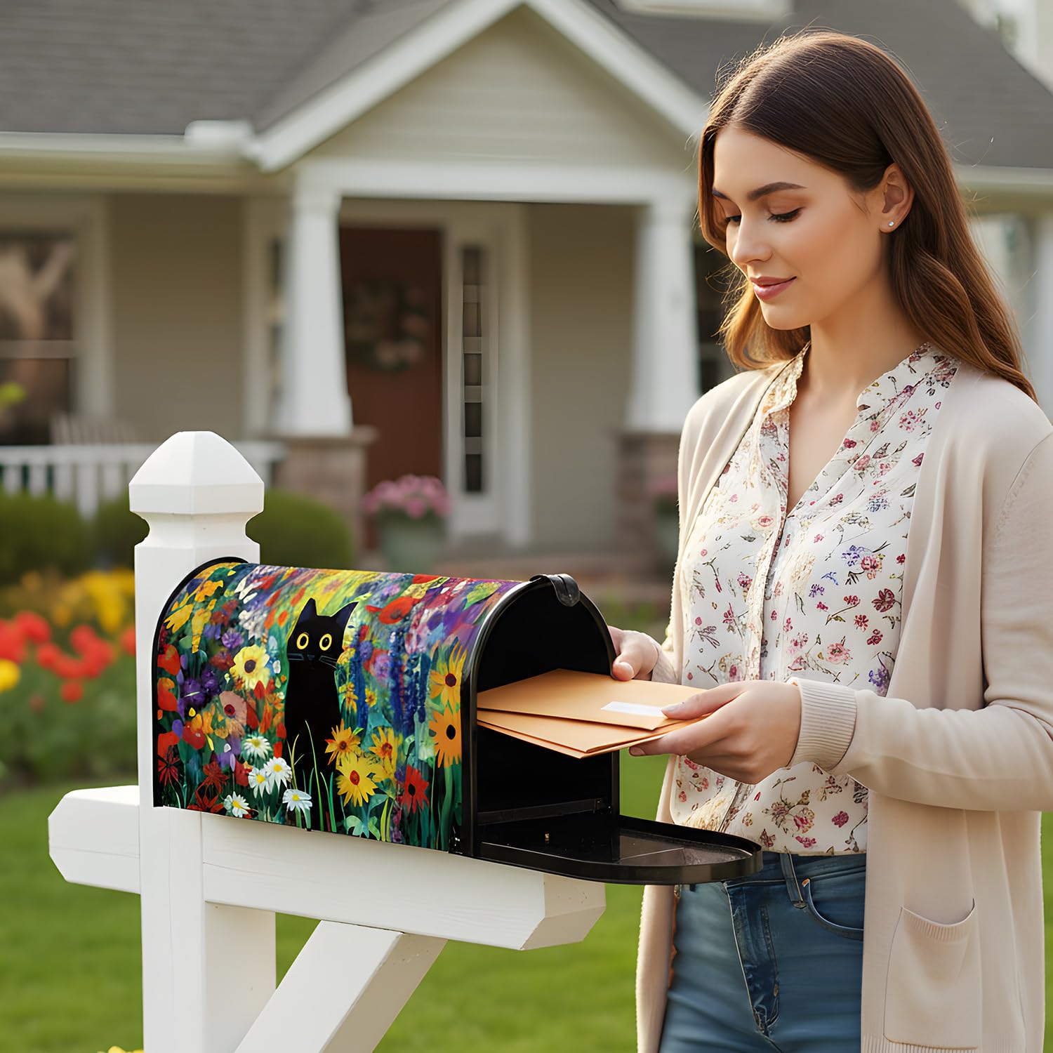 InIsaJace spring scene mailbox cover fits standard mailboxes for farmhouse or backyard homes.