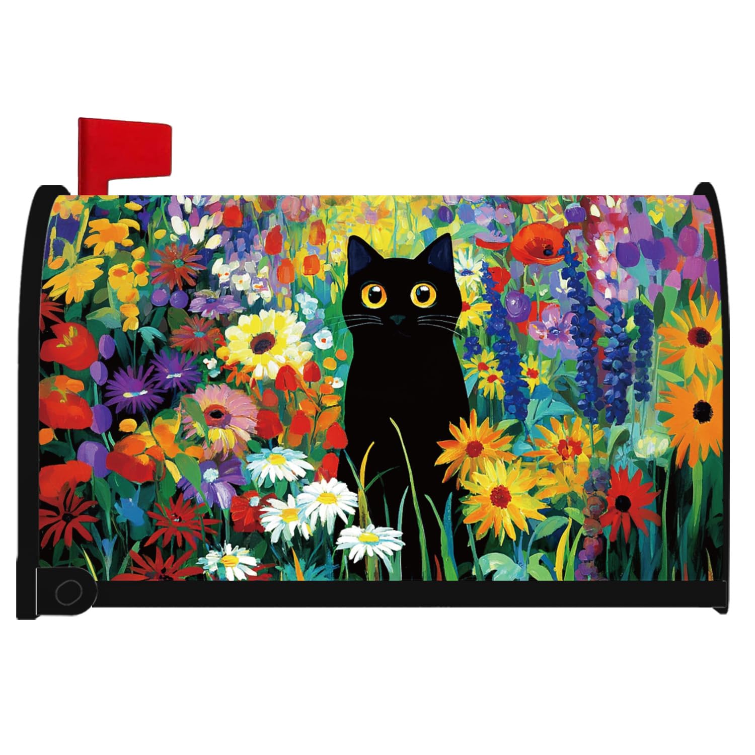 InIsaJace spring wildflower black cat mailbox cover adds vibrant curb appeal and weather-ready art.