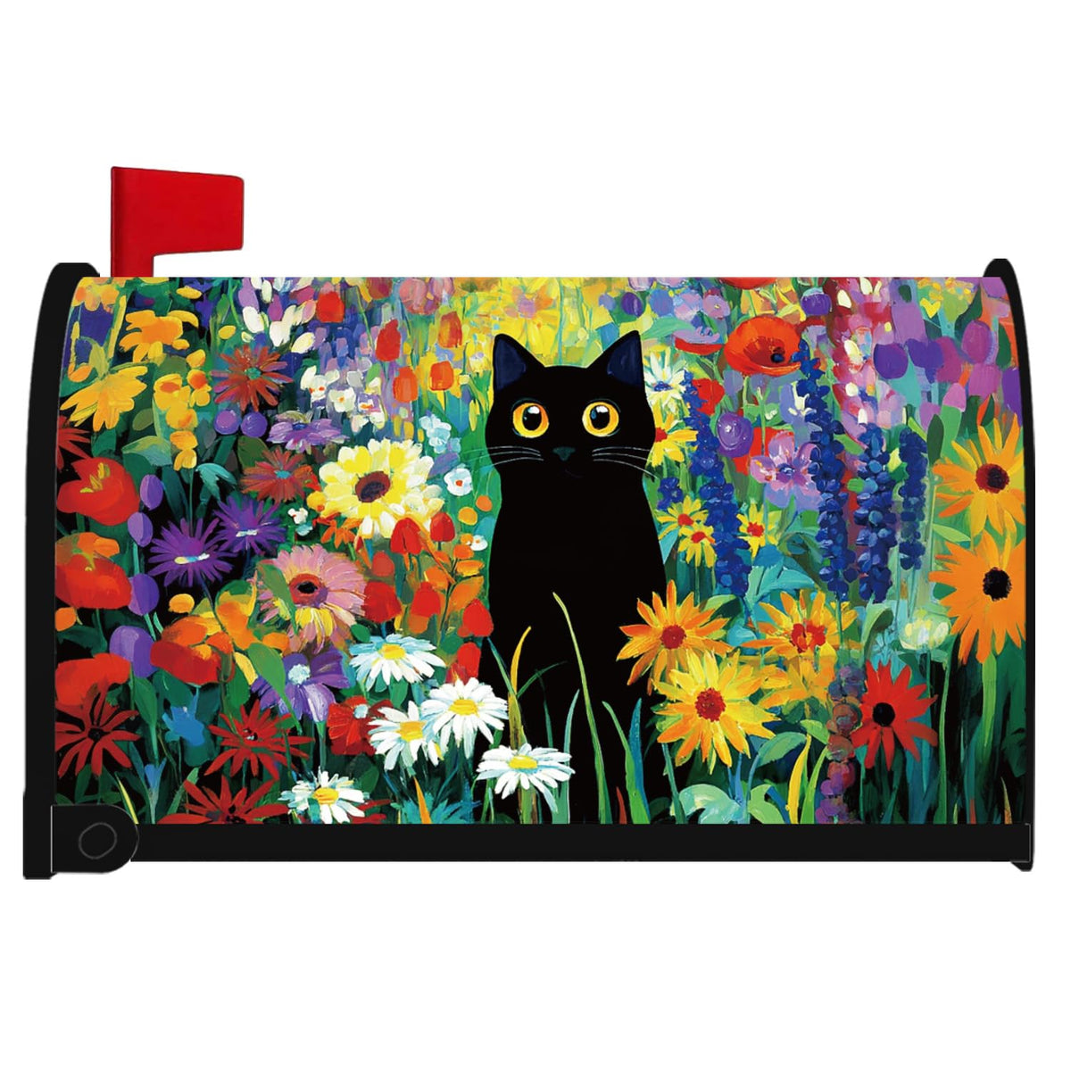 InIsaJace spring wildflower black cat mailbox cover adds vibrant curb appeal and weather-ready art.