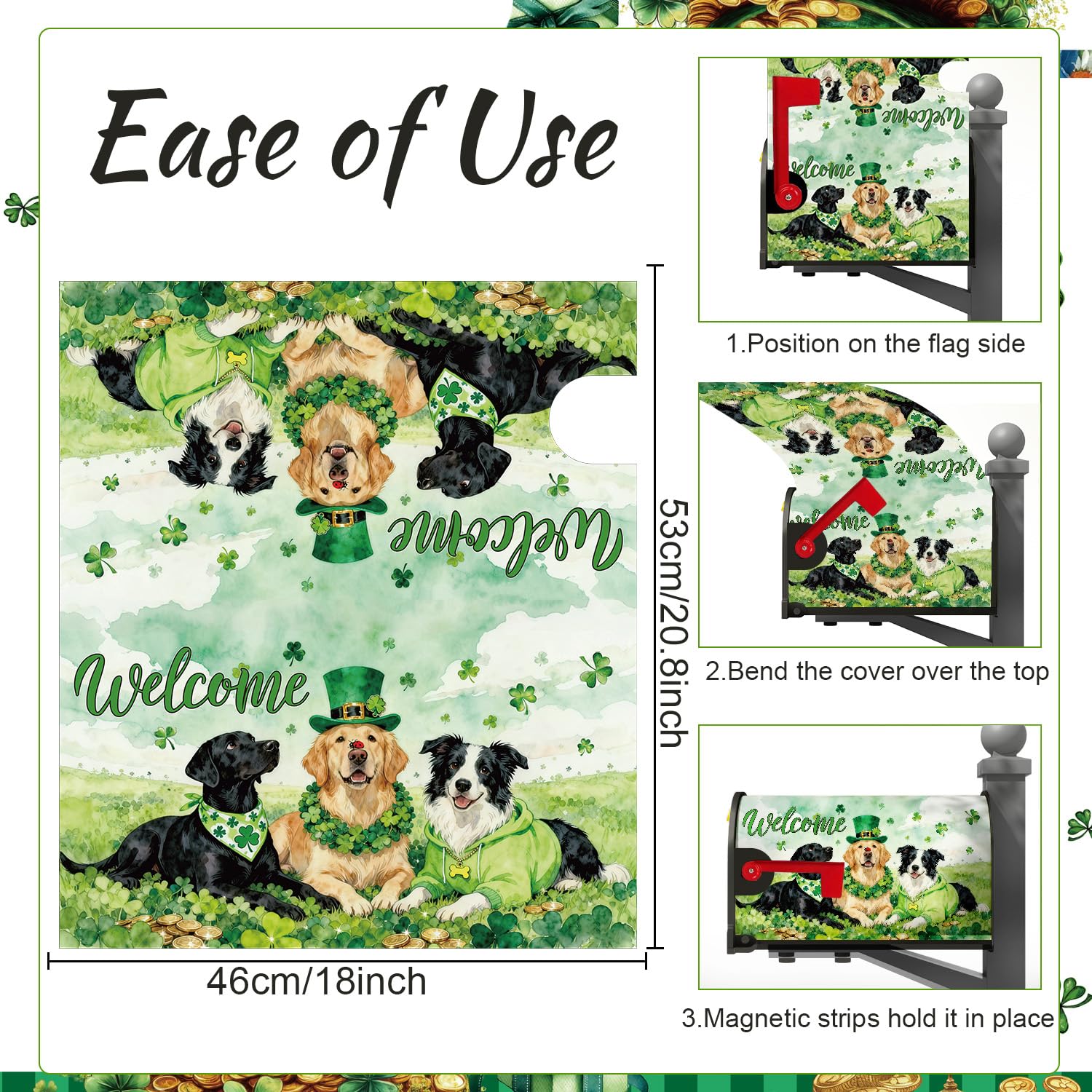 Inisajace close-up of the shamrock hat design on the mailbox cover.