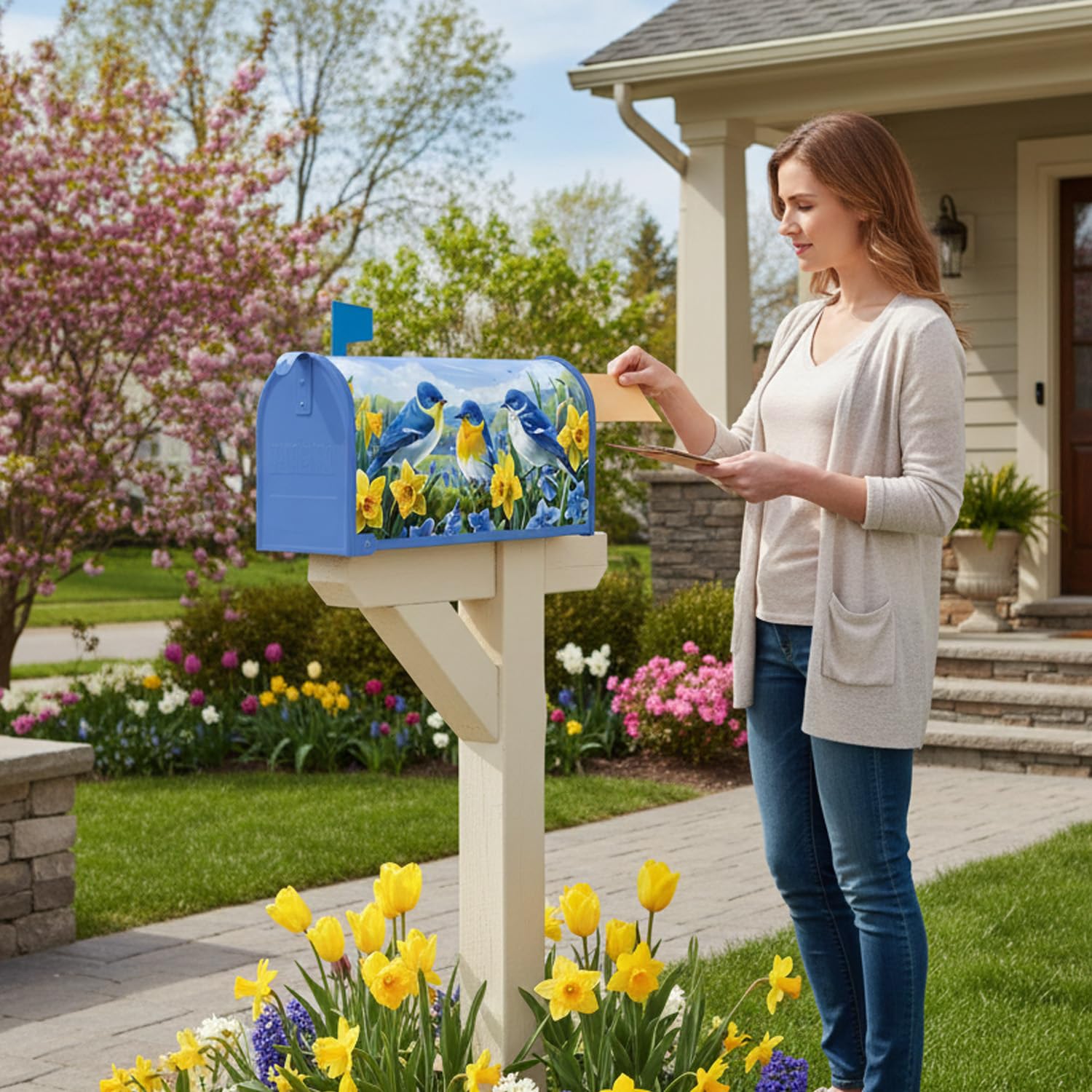 InIsaJace summer mailbox wrap refreshes the home exterior for yard appeal.