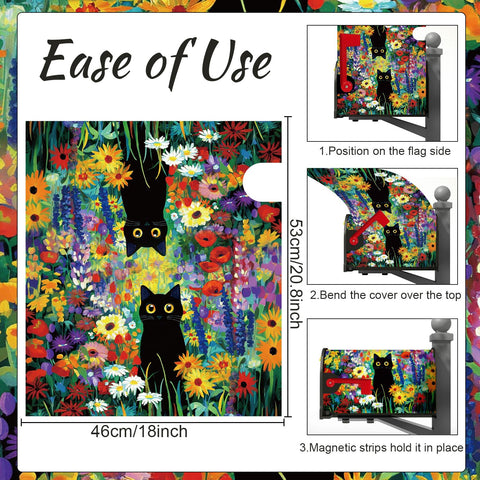 InIsaJace watercolor floral mailbox cover enhances garden charm with a playful black cat motif.
