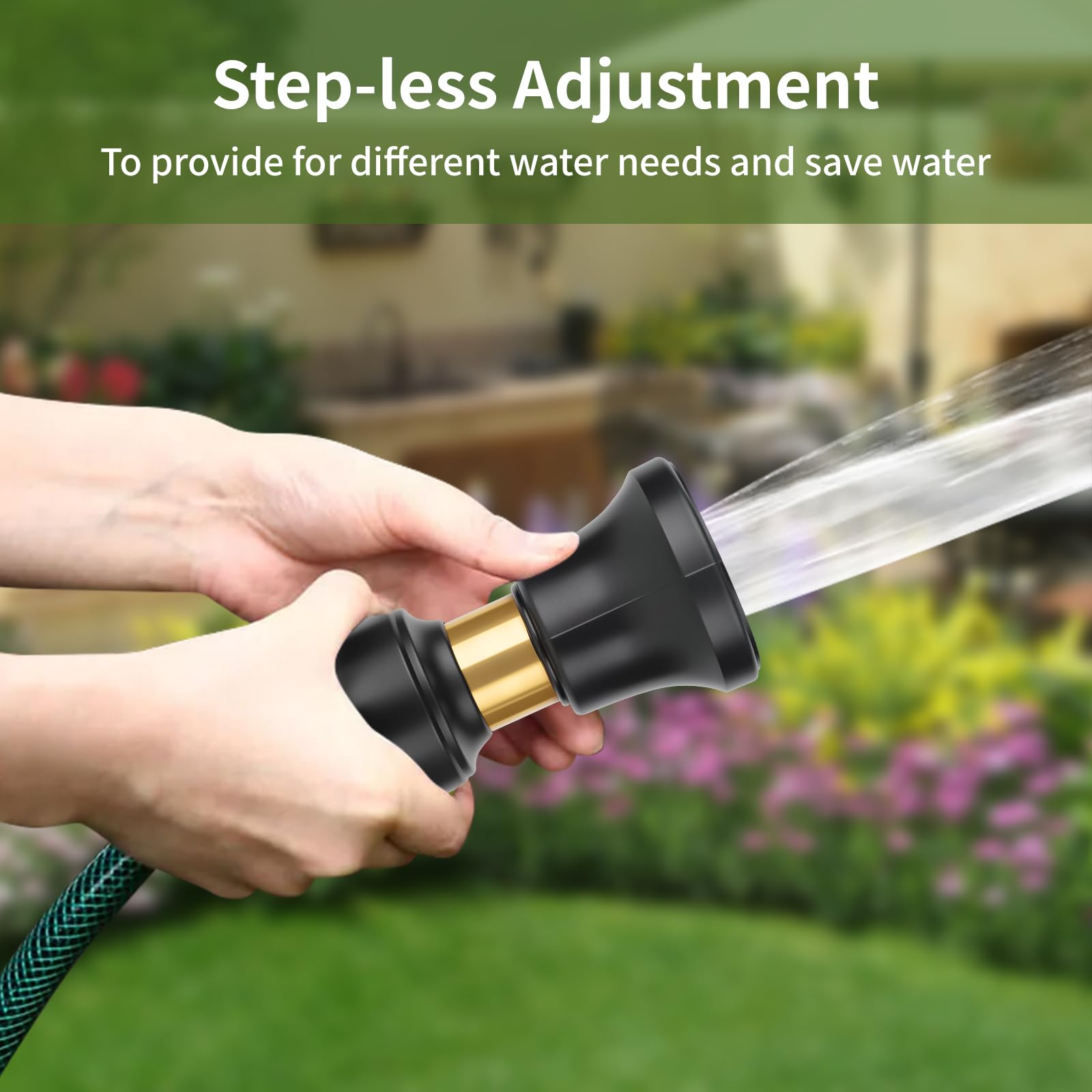 Iniscape versatile-nozzle for car washing, garden irrigation, and floor cleaning tasks.