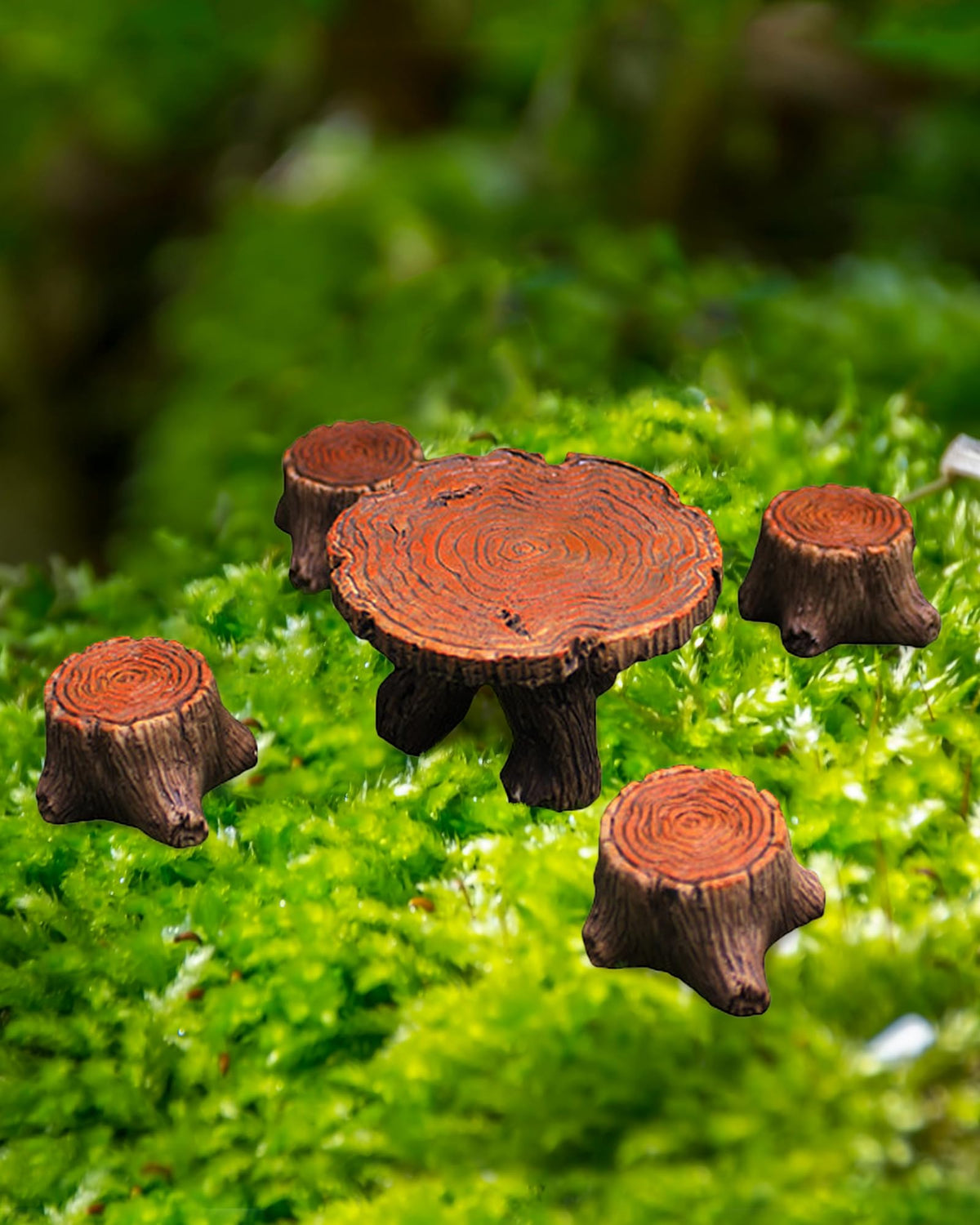 Inkaove miniature table with natural wood-tone finish for cozy fairy garden scenes.