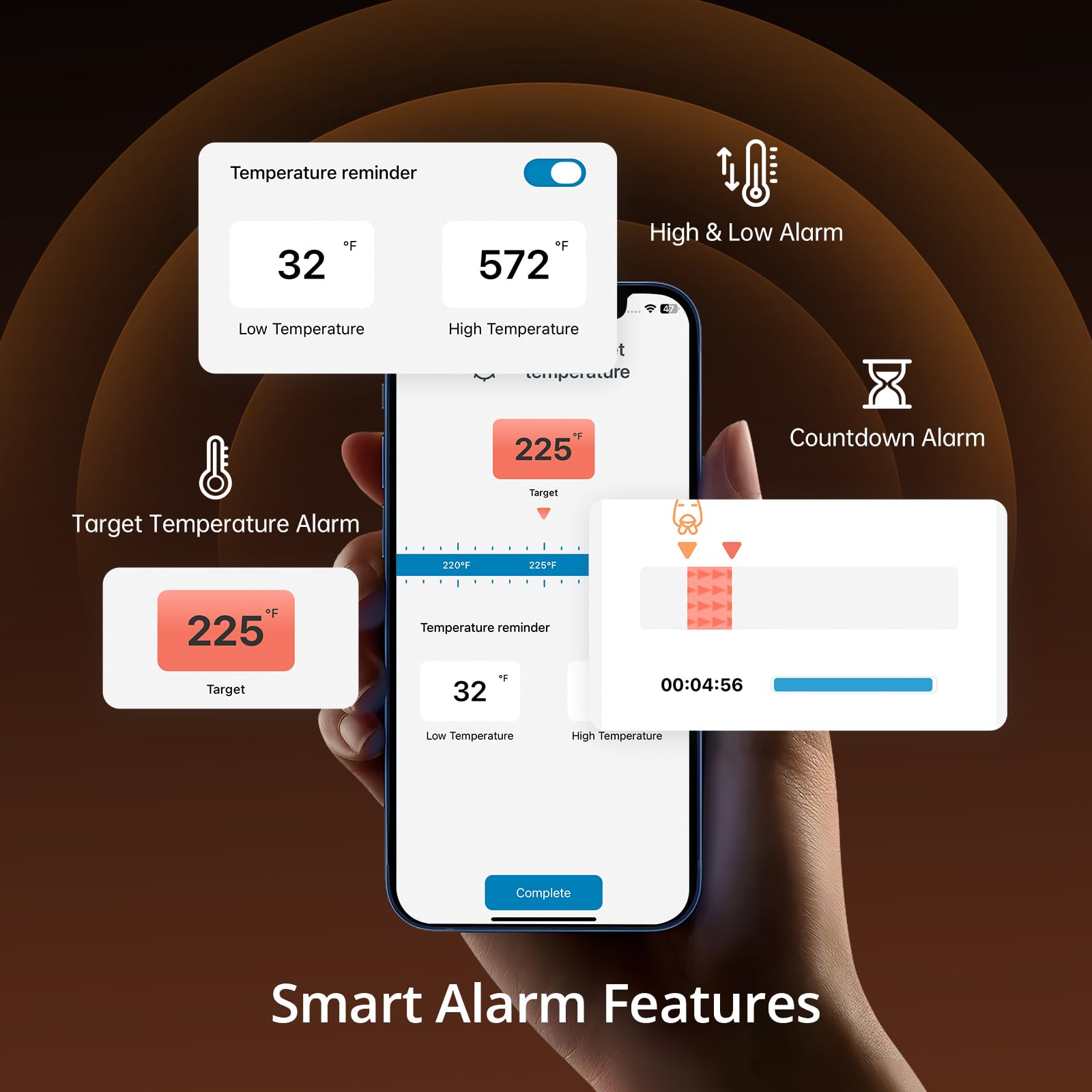 Inkbird mobile notifications keep you informed on grill progress.