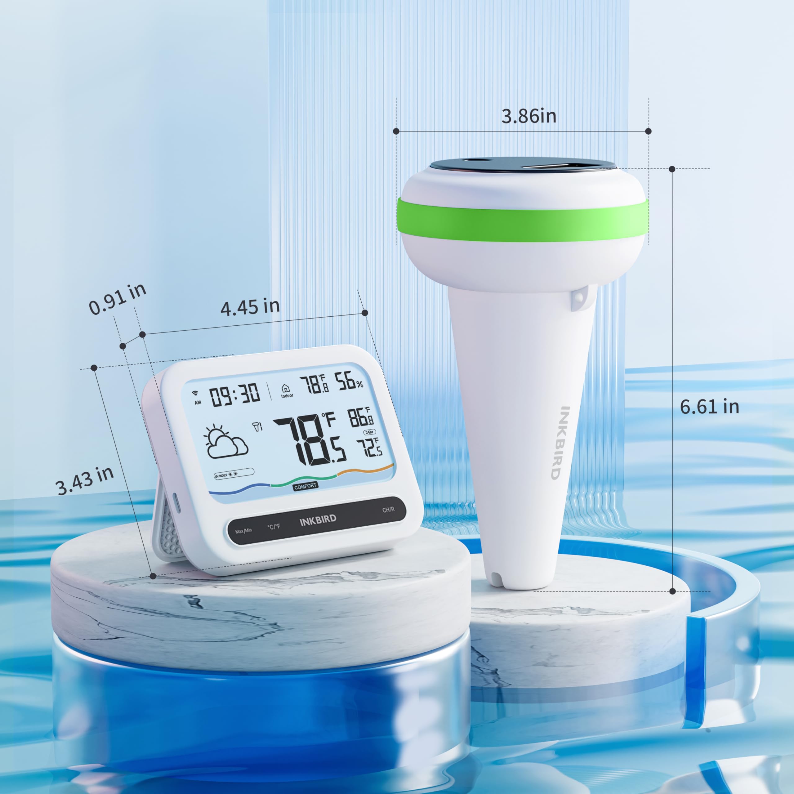 Inkbird weather forecast and UV index aid outdoor planning.