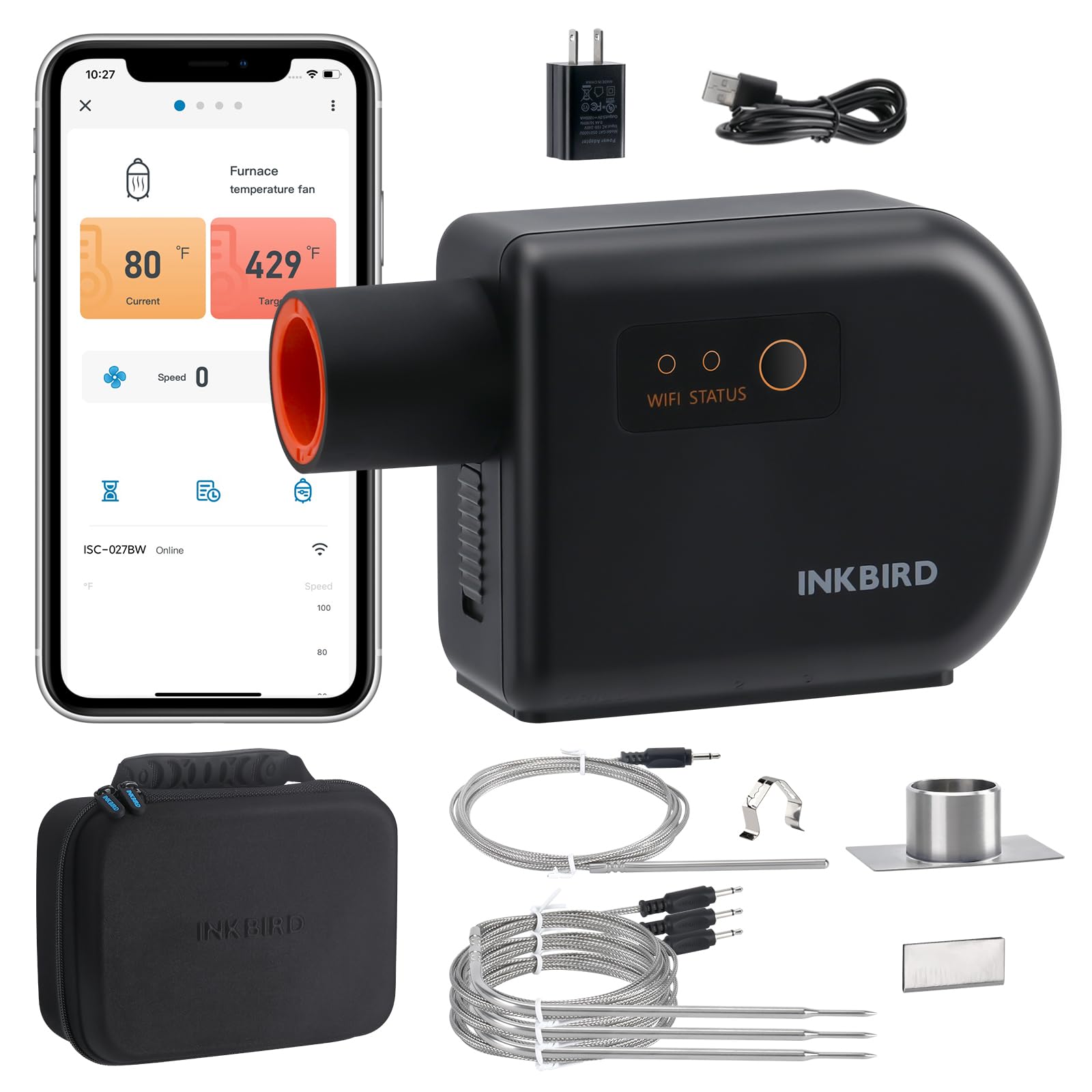 Inkbird WiFi Bluetooth temperature controller front view for remote grill control
