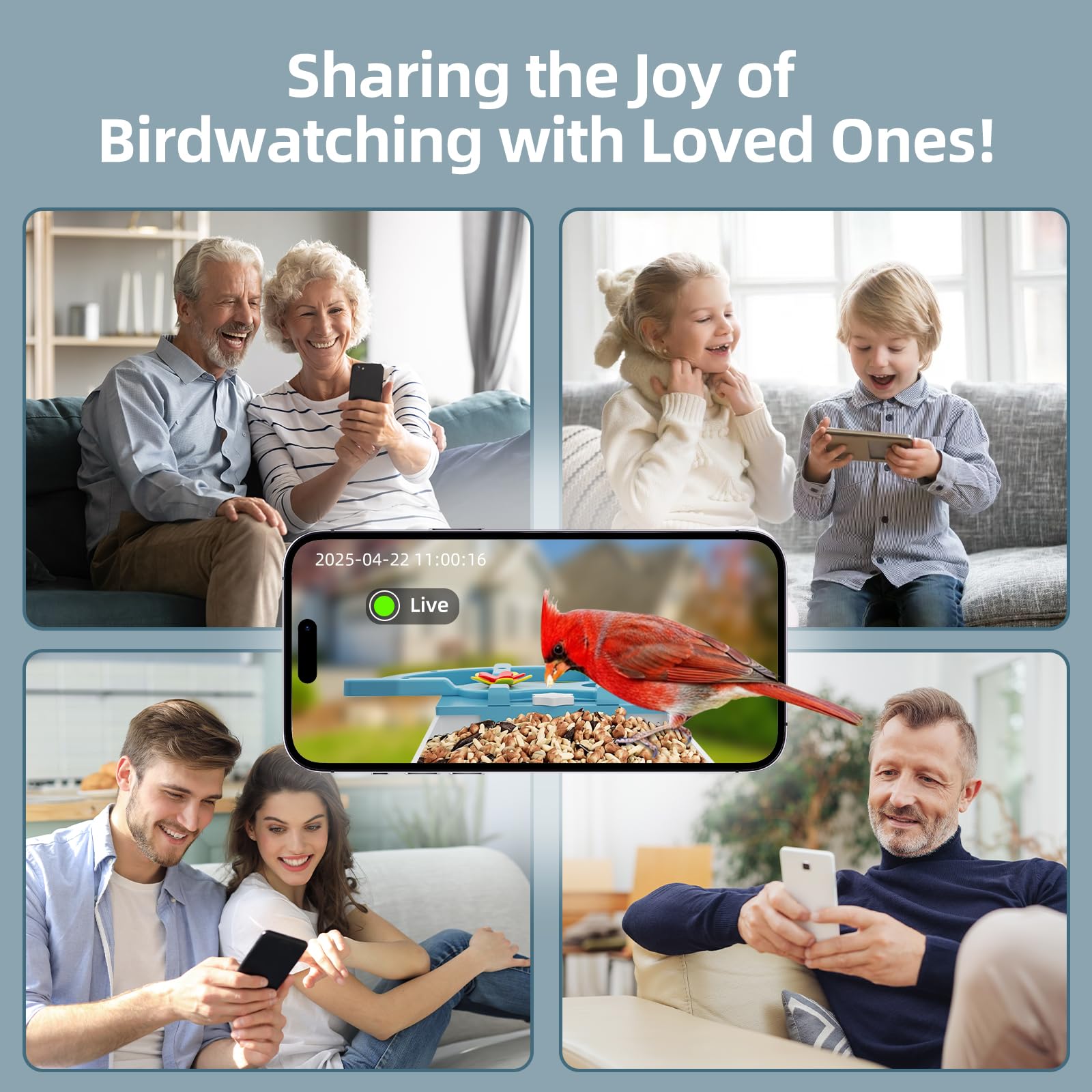 INKCKU Two-Way Audio and remote sharing let family enjoy bird visits together.