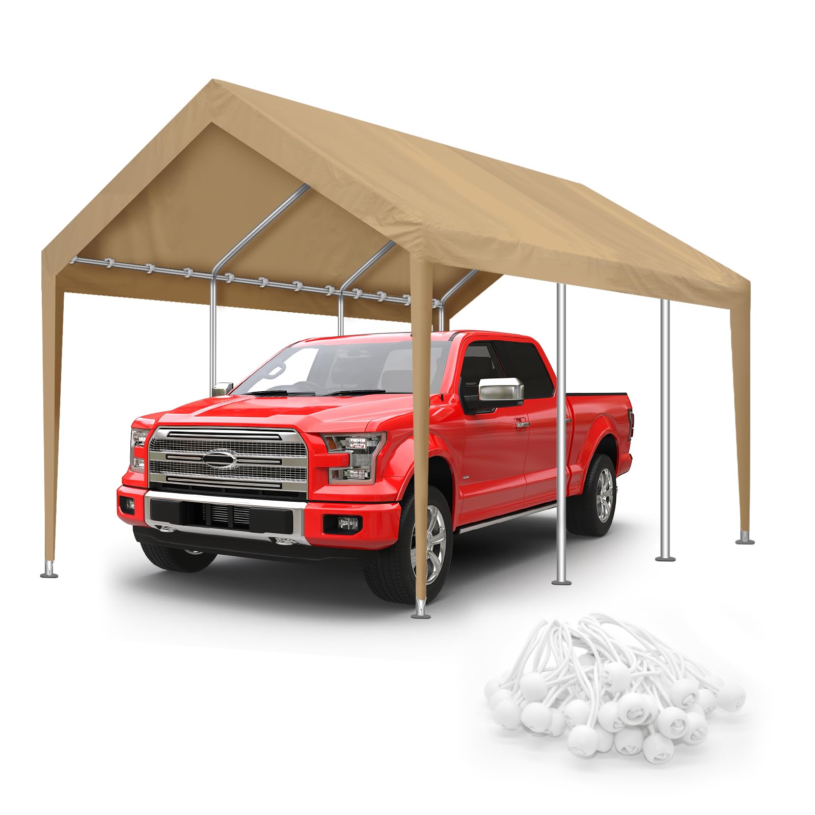 Inmeilifus carport cover beige 10x20 protecting the vehicle from sun and rain