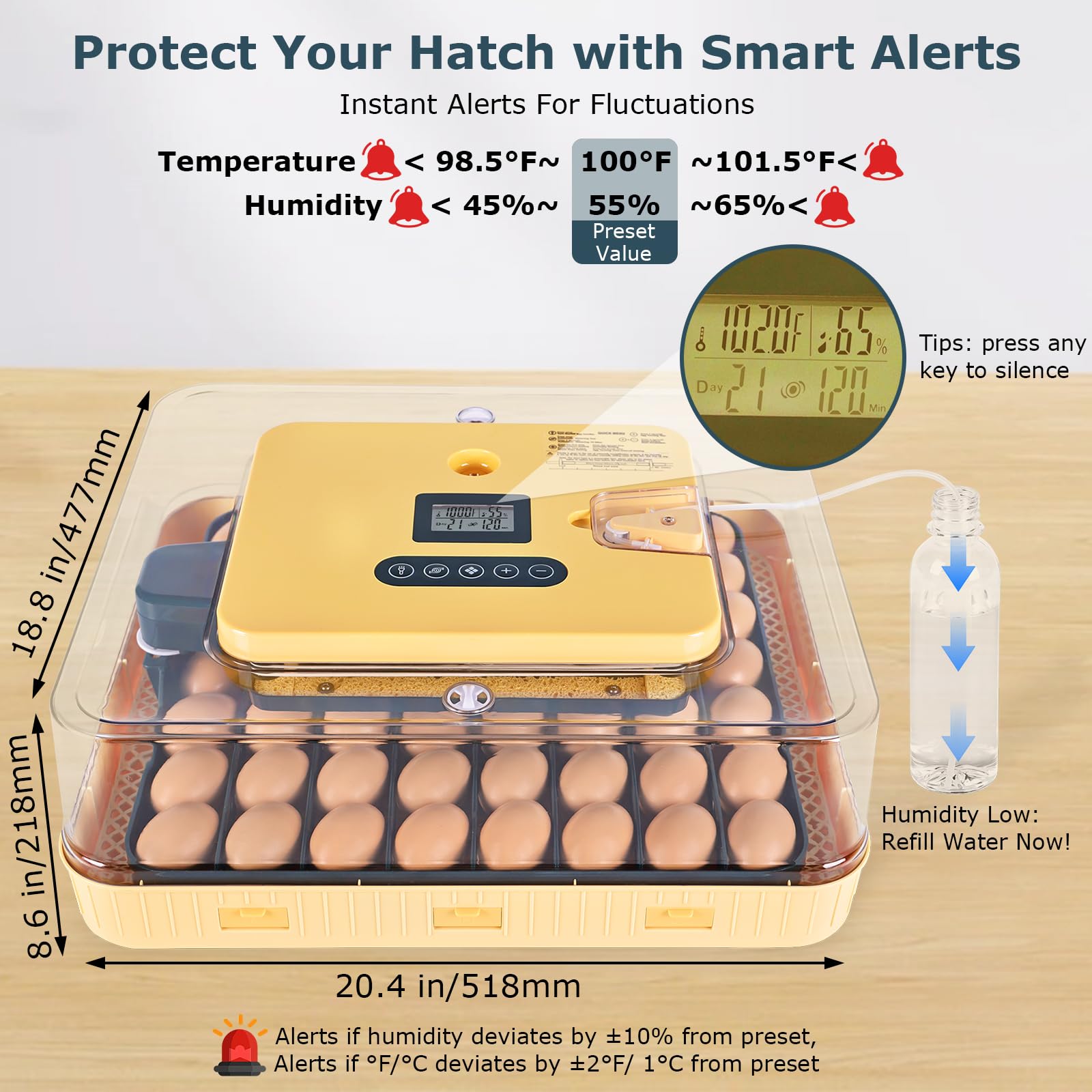 innhom smart alarm display: alerts for temperature or humidity deviations.