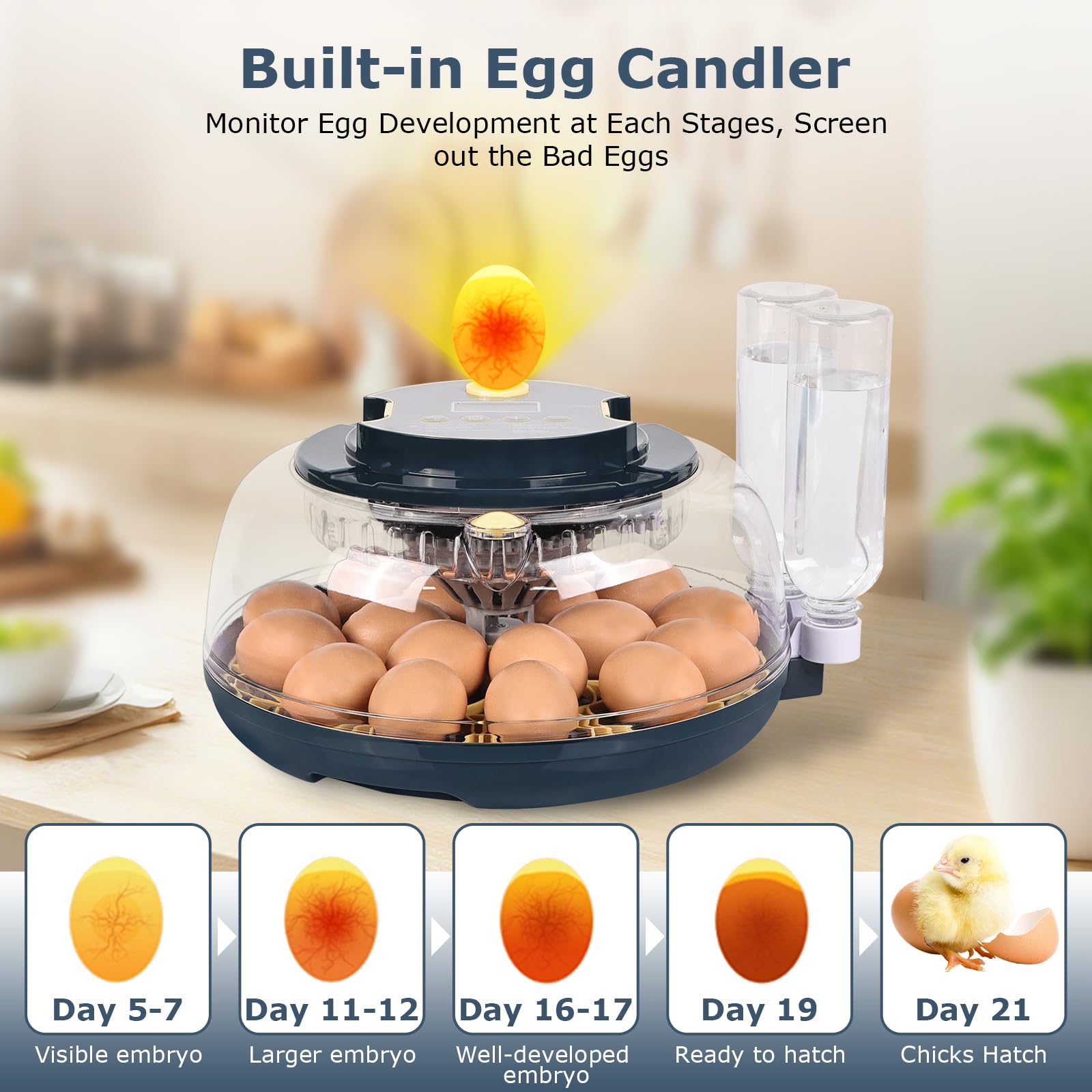 InnHom two-tray setup accommodates different egg sizes for versatile incubation.
