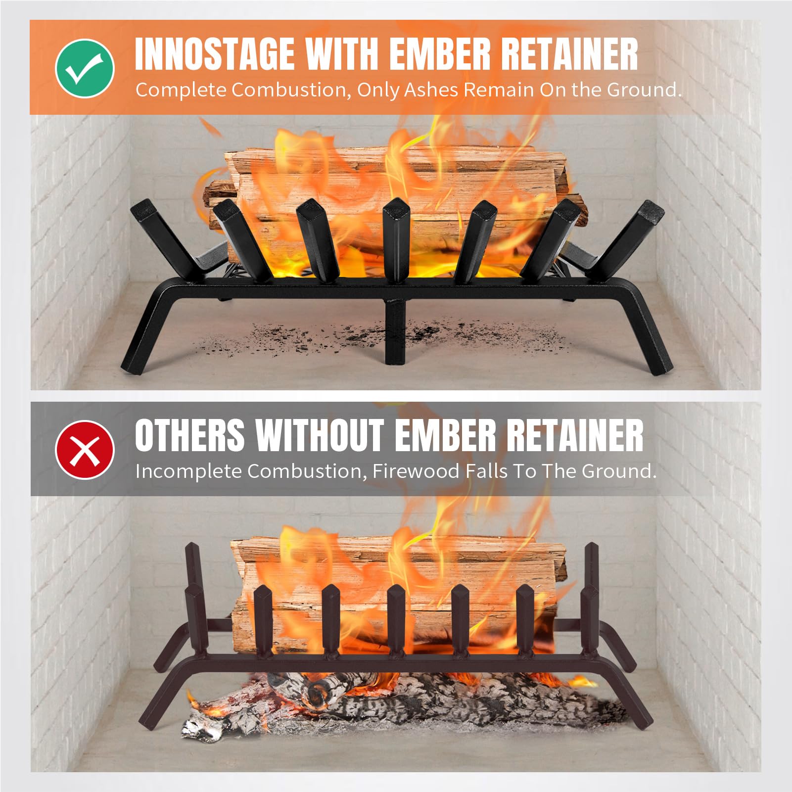 INNO STAGE 24-inch fireplace grate suitable for standard hearths