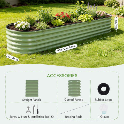 INNO STAGE raised bed layout in olive green for vegetables and flowers