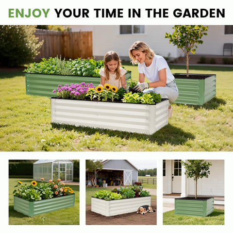 INNO STAGE olive-green patio bed fits with vegetables and flowers.