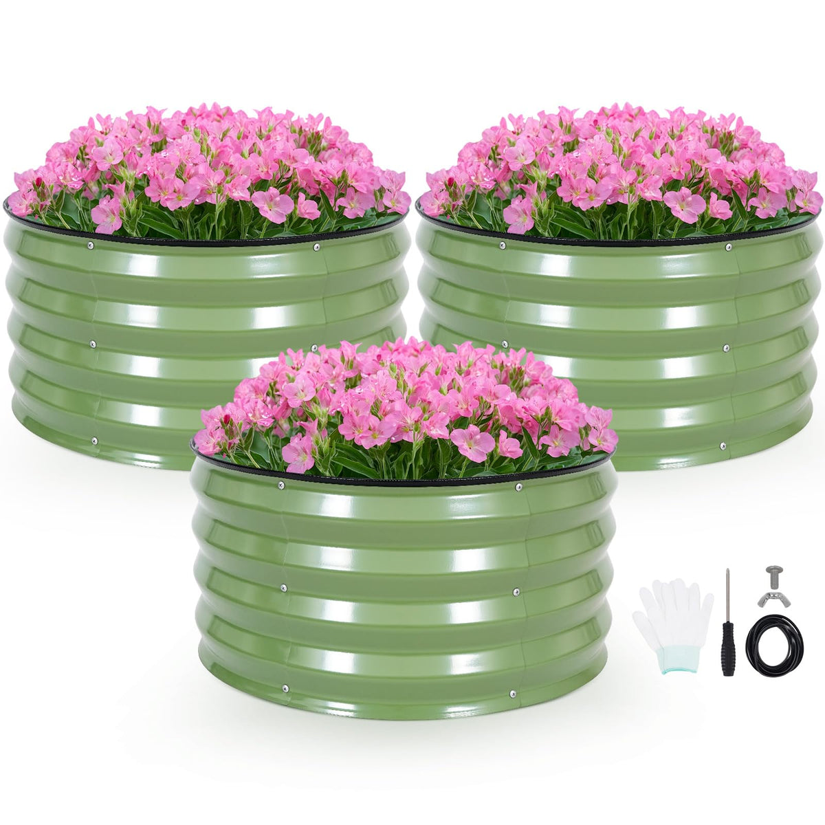 INNO STAGE round galvanized raised bed in olive green for durable outdoor gardening