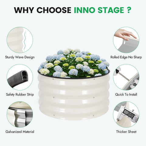 INNO STAGE edge detail of galvanized garden bed with smooth rims for safety