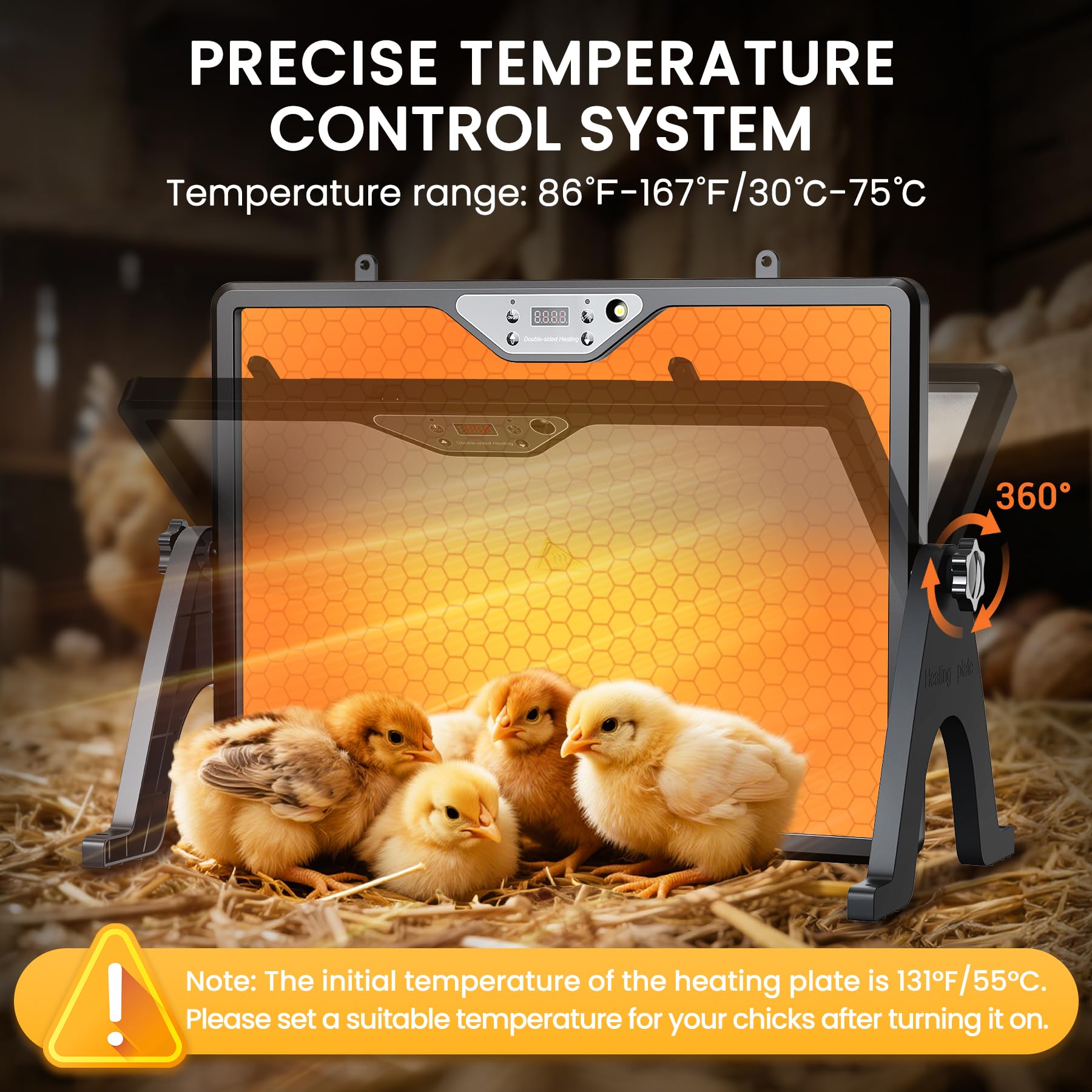 INNOLAND dual-sided heating panel delivering balanced heat across the coop.